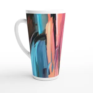 17oz White Ceramic Latte Mug | Coffee Cup with 'Colorscape' Abstract Artwork by American Artist Barbara Cleary