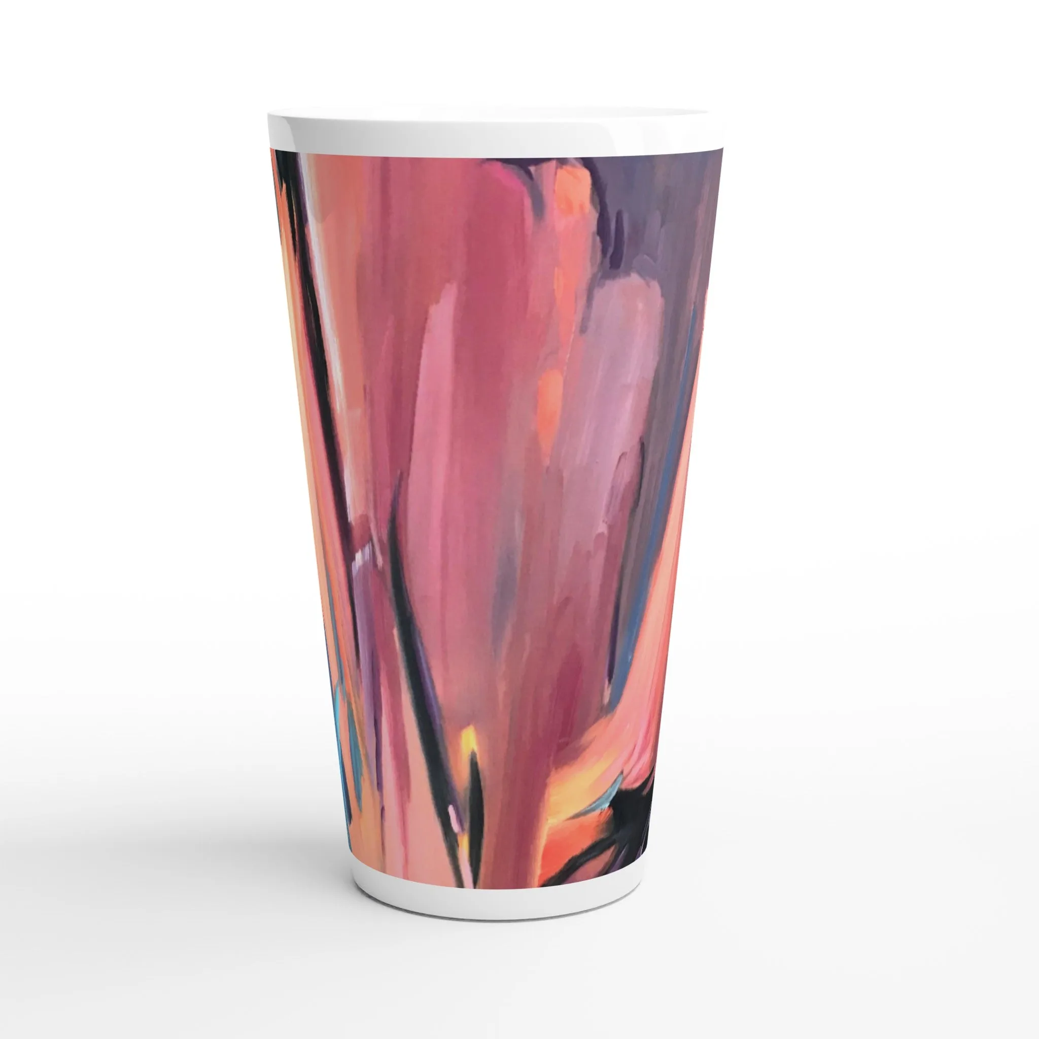 17oz White Ceramic Latte Mug | Coffee Cup with 'Colorscape' Abstract Artwork by American Artist Barbara Cleary