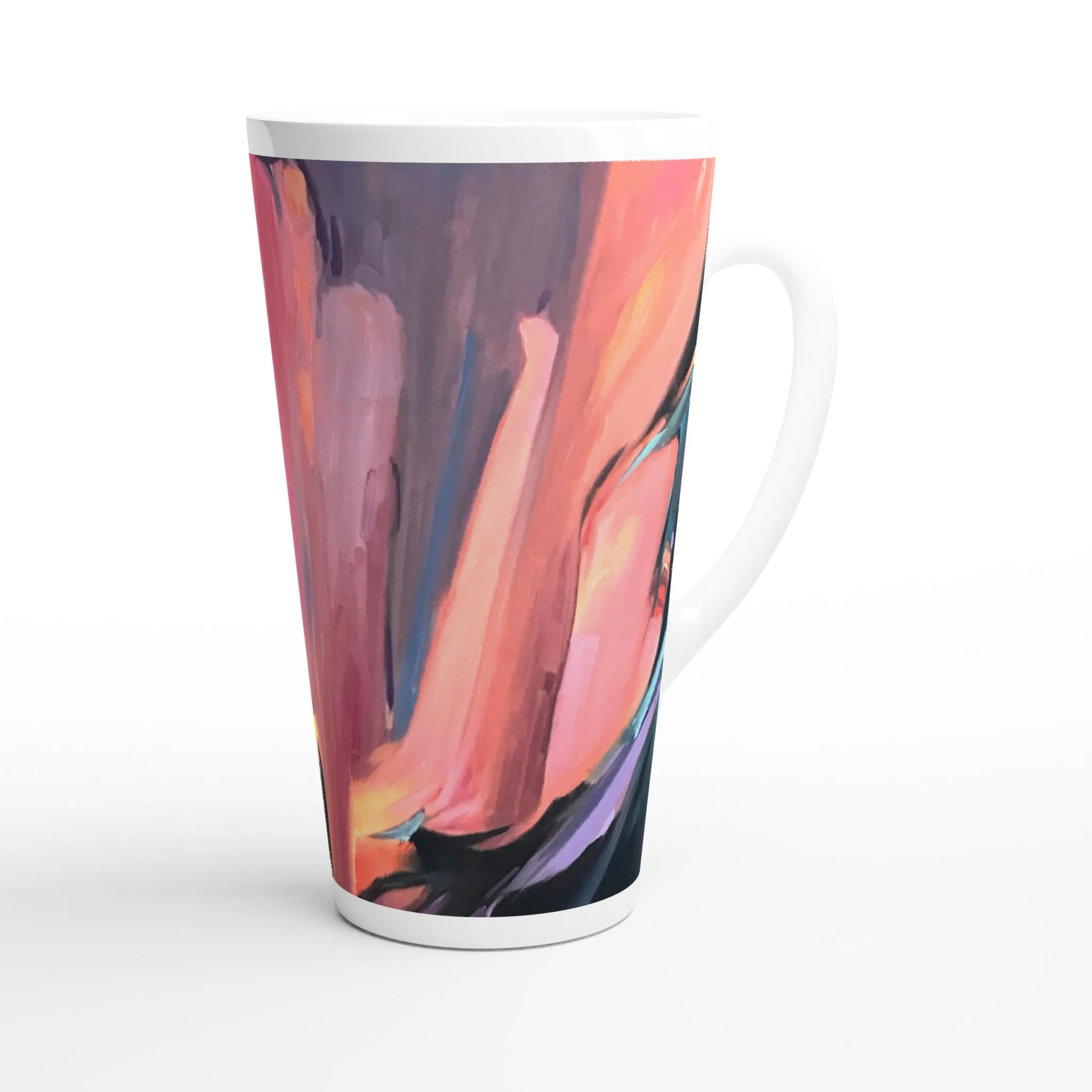 17oz White Ceramic Latte Mug | Coffee Cup with 'Colorscape' Abstract Artwork by American Artist Barbara Cleary