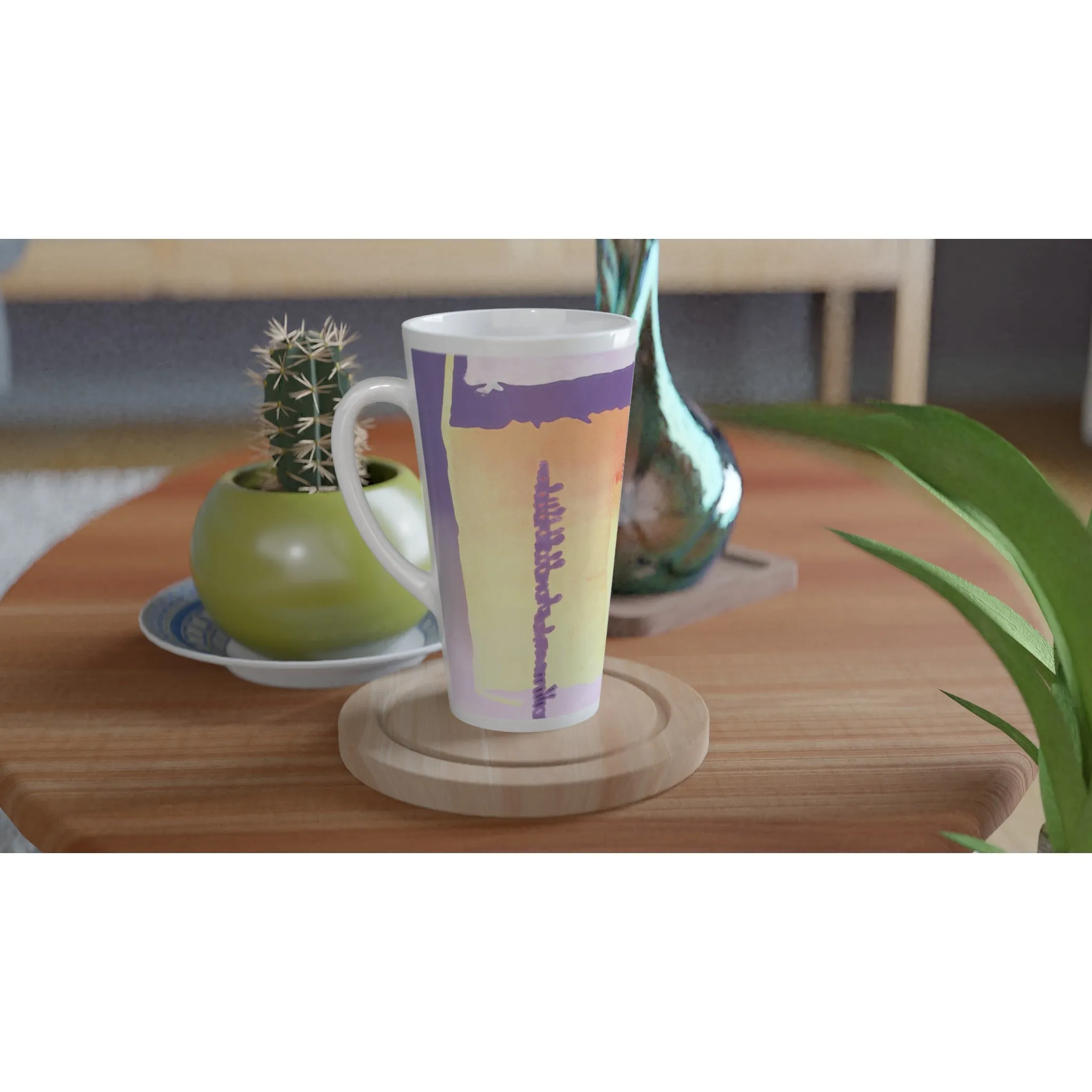 17oz White Ceramic Latte Mug | Coffee Cup with 'Spirit of the Southwest' Abstract Artwork by American Artist Barbara Cleary