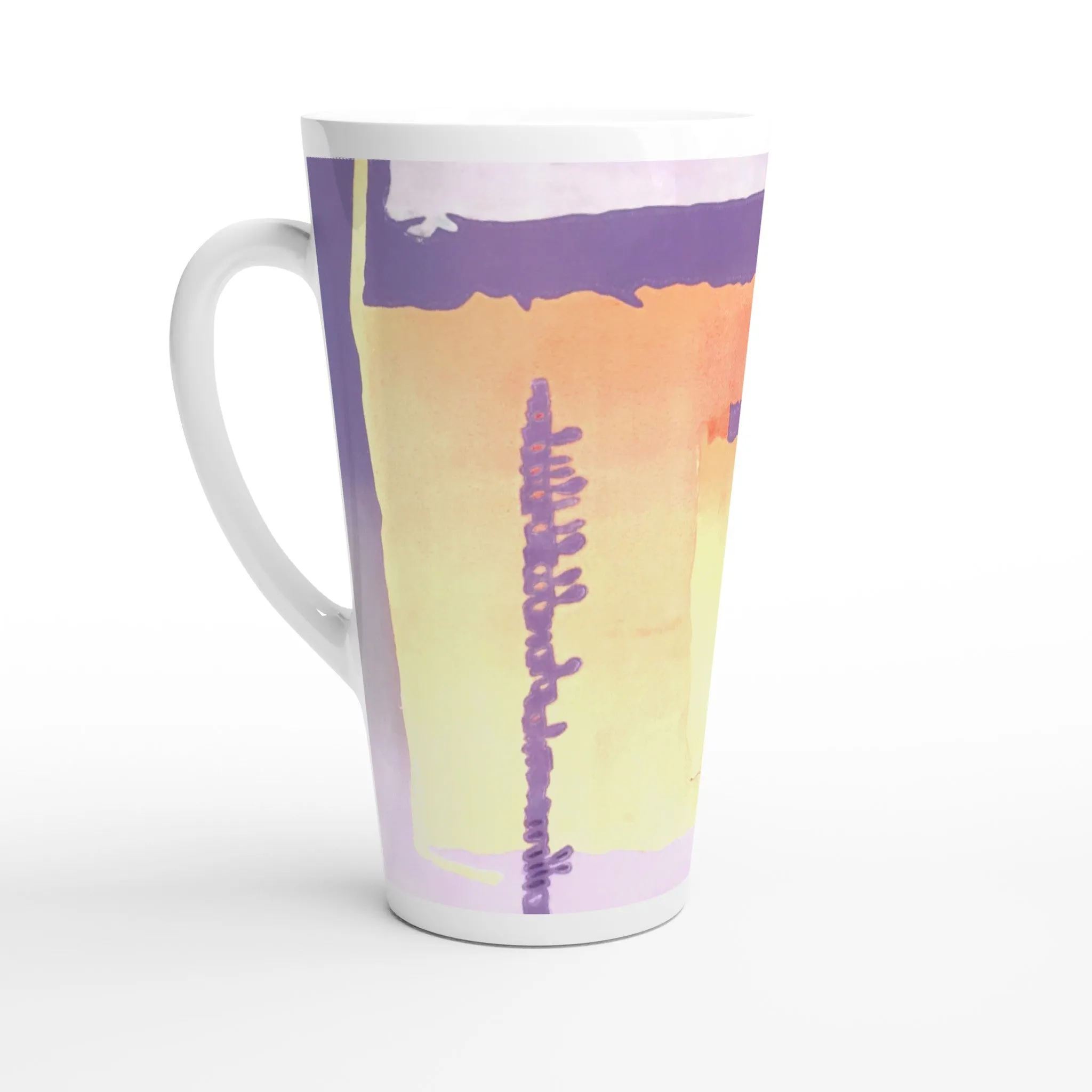 17oz White Ceramic Latte Mug | Coffee Cup with 'Spirit of the Southwest' Abstract Artwork by American Artist Barbara Cleary