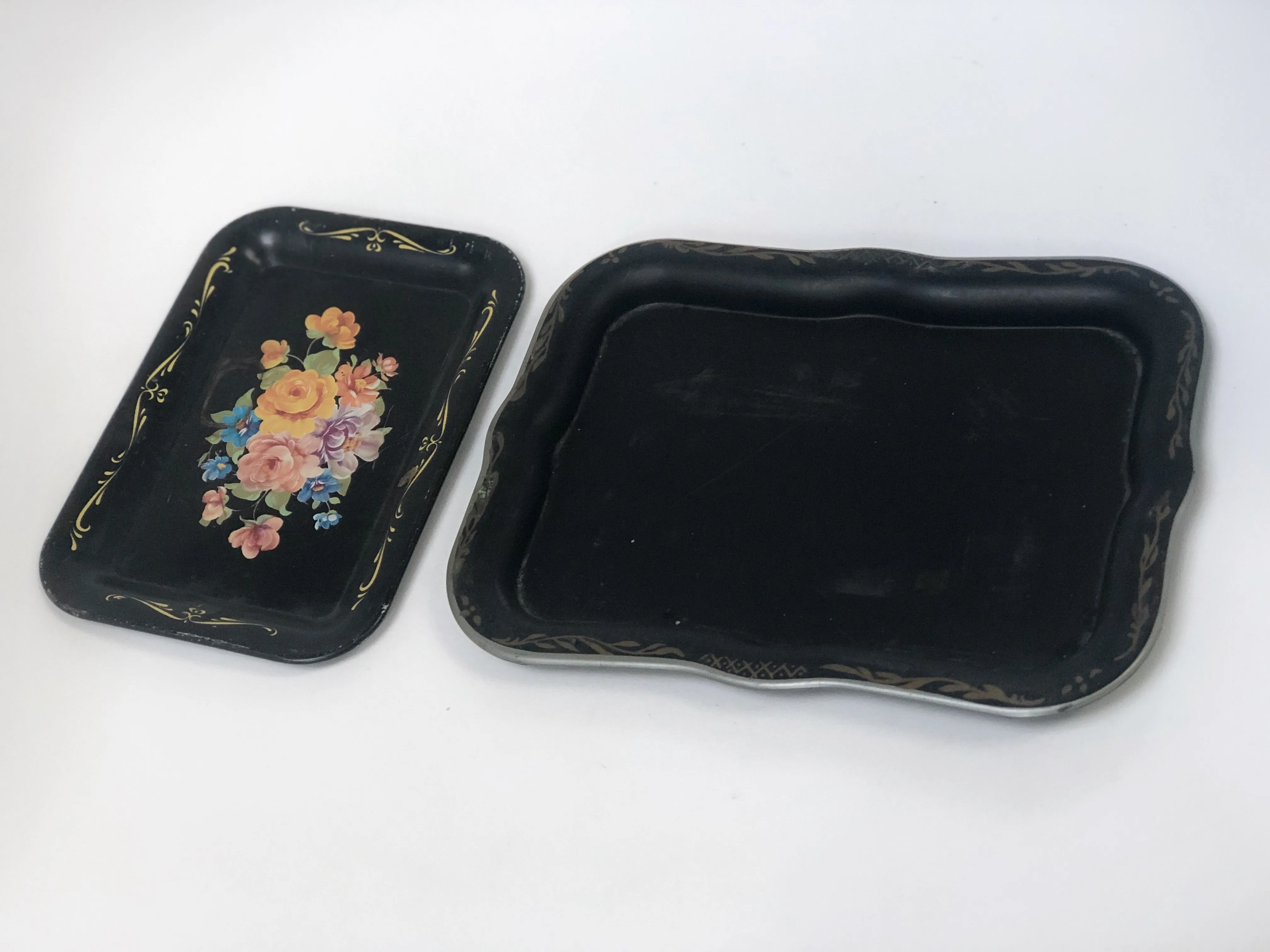 Antique Black Floral Tray Set