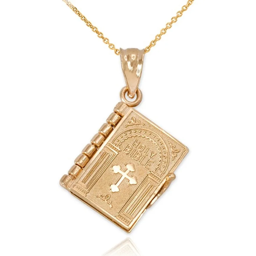 Bible shaped pendant  with engraved cross necklace