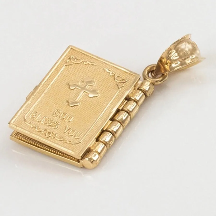 Bible shaped pendant  with engraved cross necklace