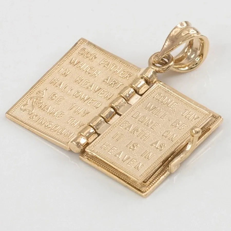 Bible shaped pendant  with engraved cross necklace