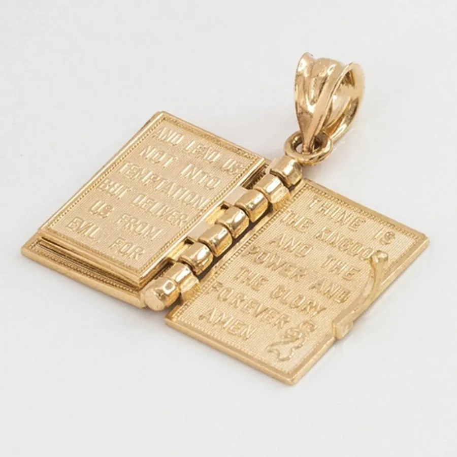 Bible shaped pendant  with engraved cross necklace