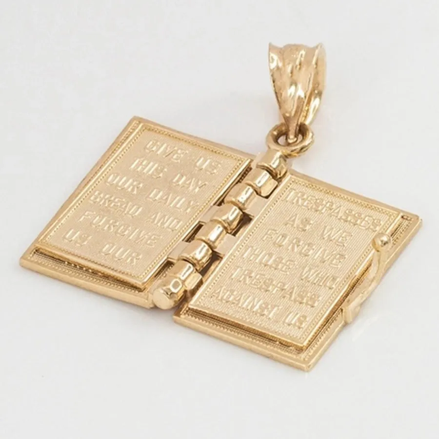 Bible shaped pendant  with engraved cross necklace