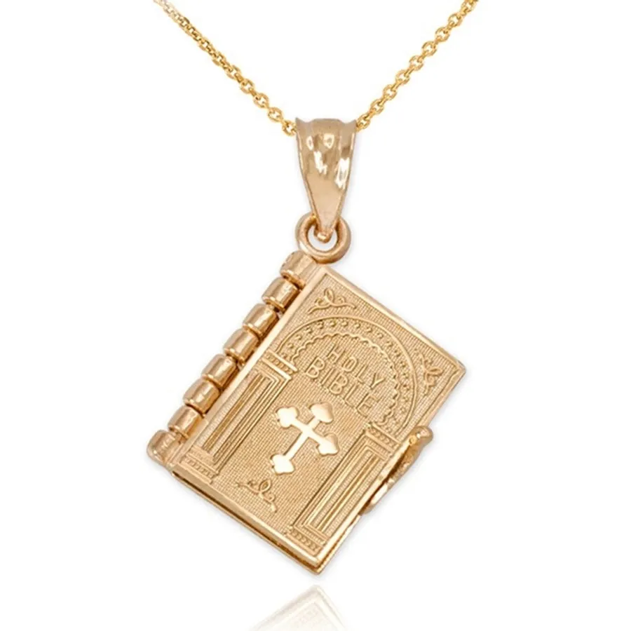 Bible shaped pendant  with engraved cross necklace