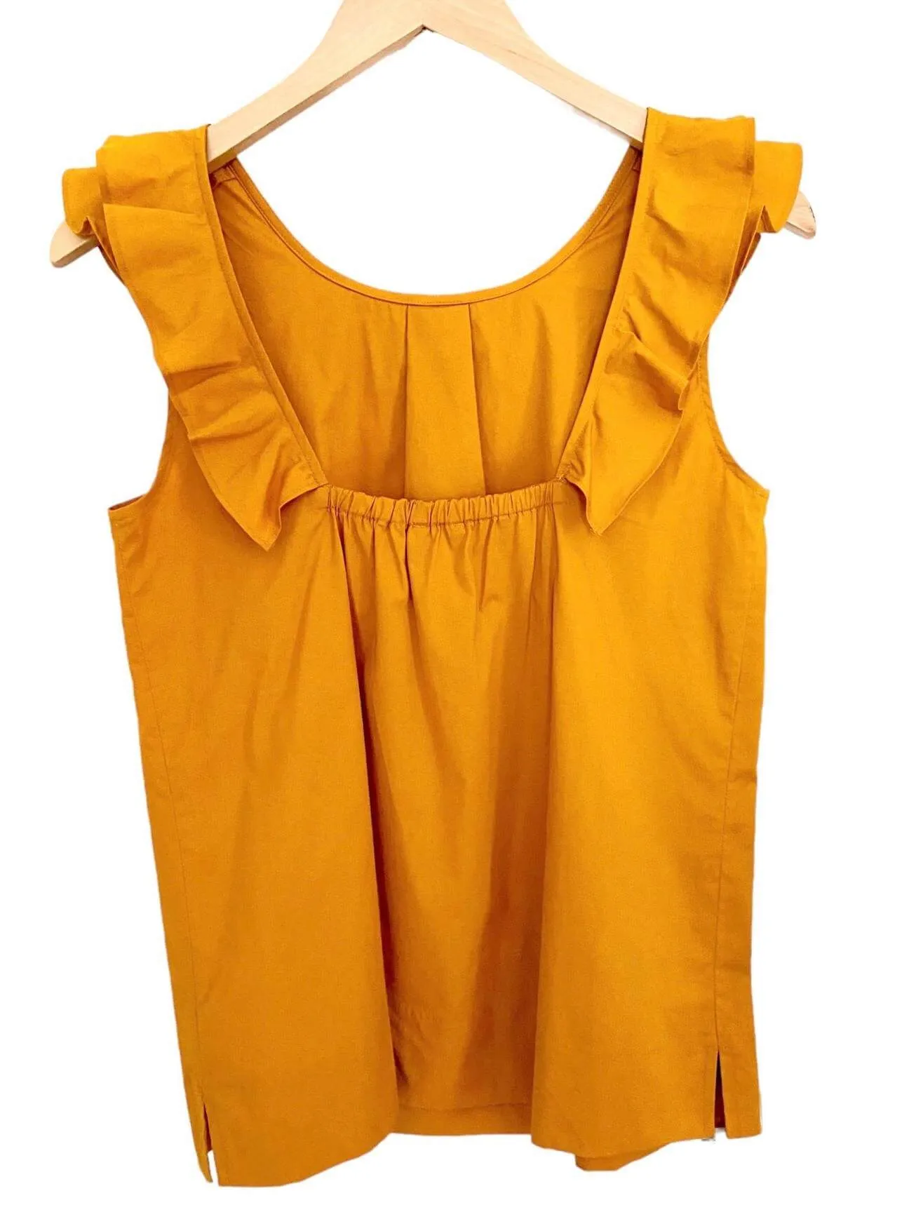 Bright Spring Gold Sleeveless Ruffle Top