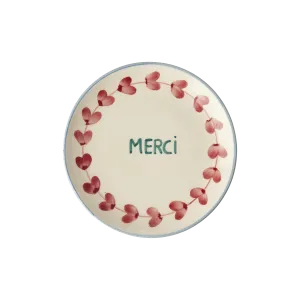 Ceramic Cake Plate with Hand Painted Merci