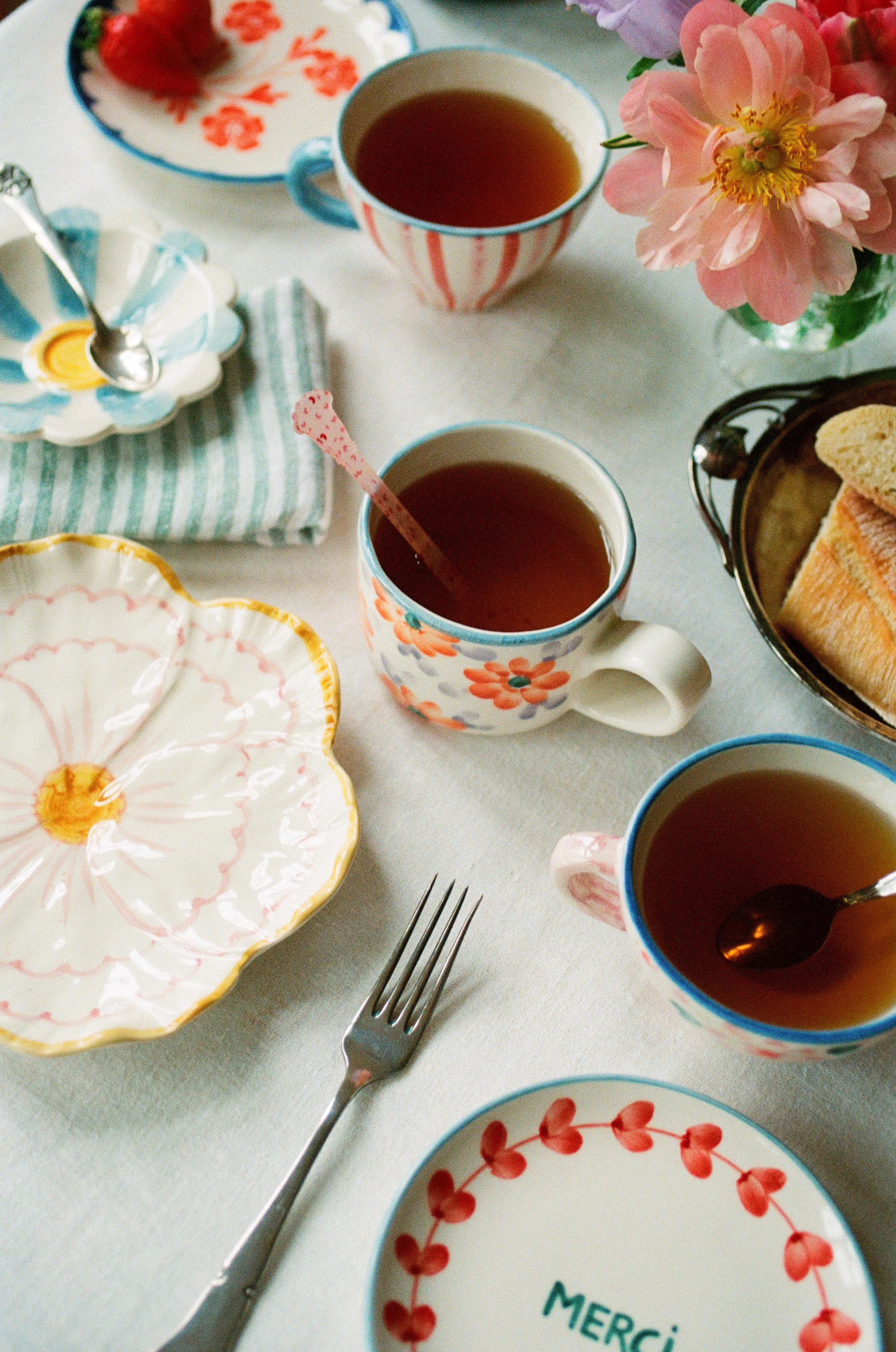 Ceramic Cake Plate with Hand Painted Merci