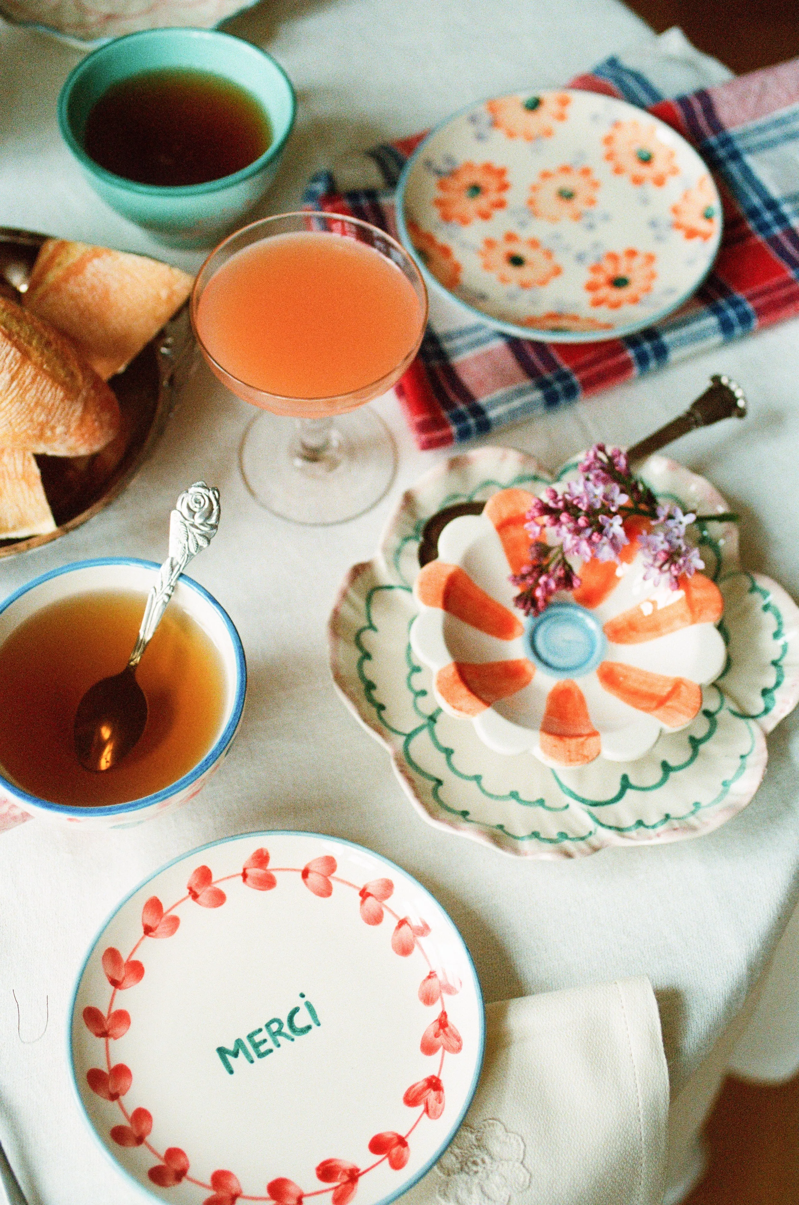 Ceramic Cake Plate with Hand Painted Merci