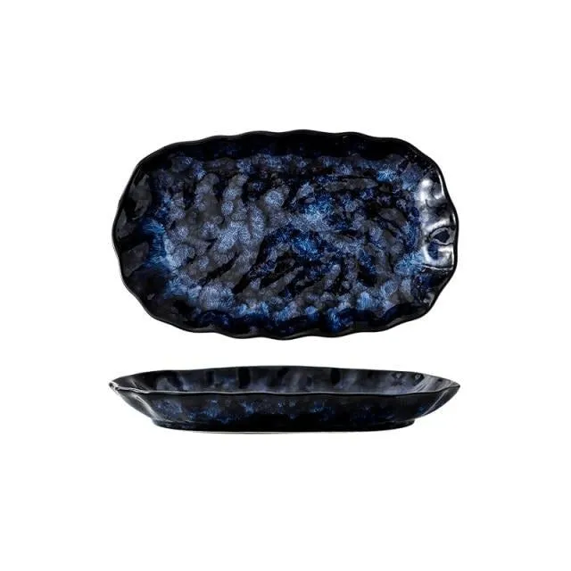 Ceramic Dinner Plates And Bowls Blue Dishes Creative Dinnerware Set