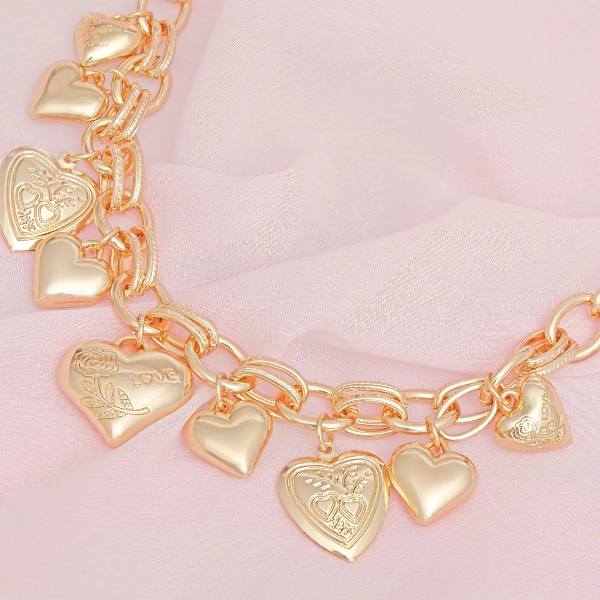 Charm Necklace Gold Puffy Heart Chain Set Women