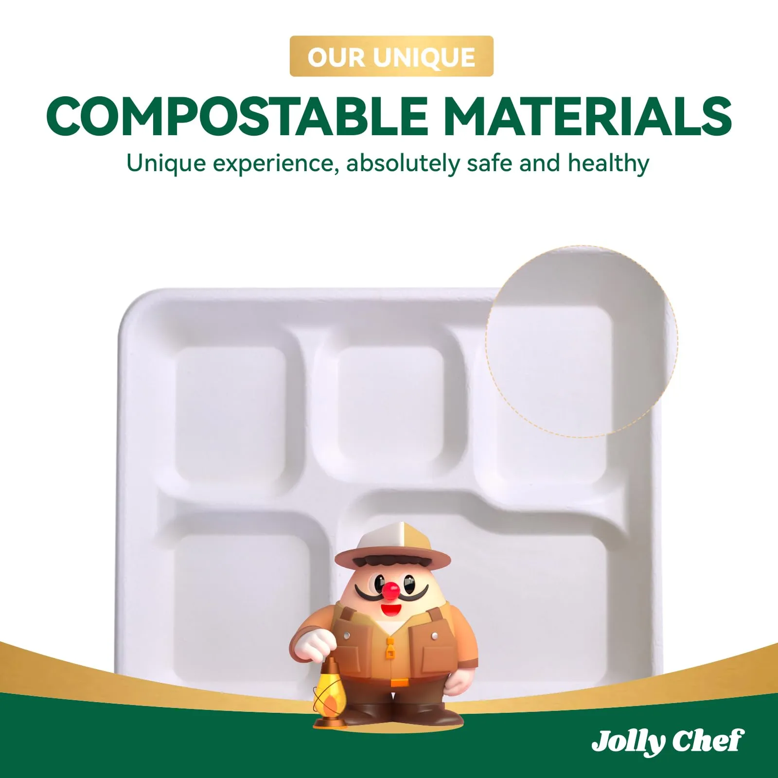 Compostable Square 5 Compartment Plates
