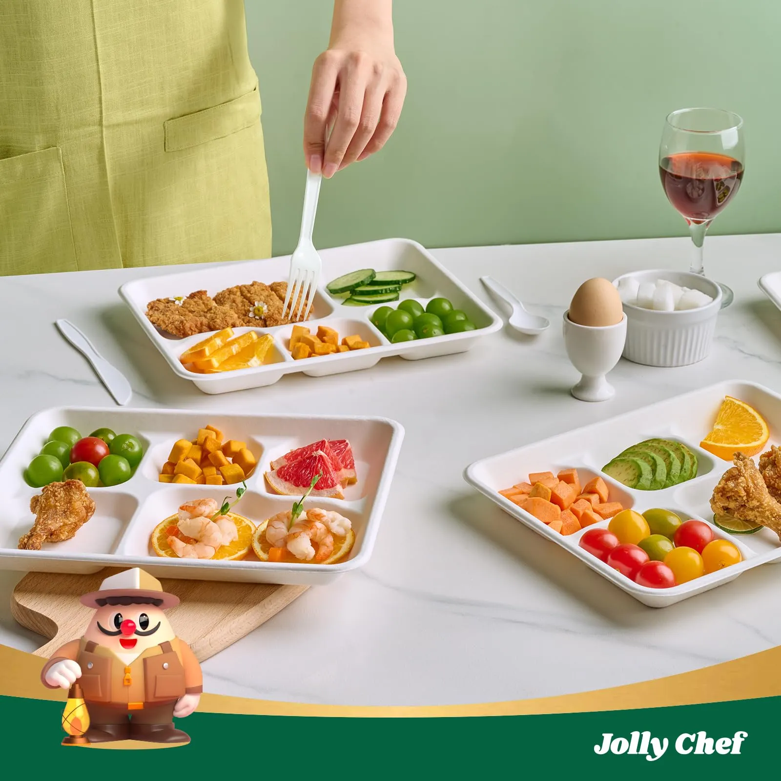 Compostable Square 5 Compartment Plates
