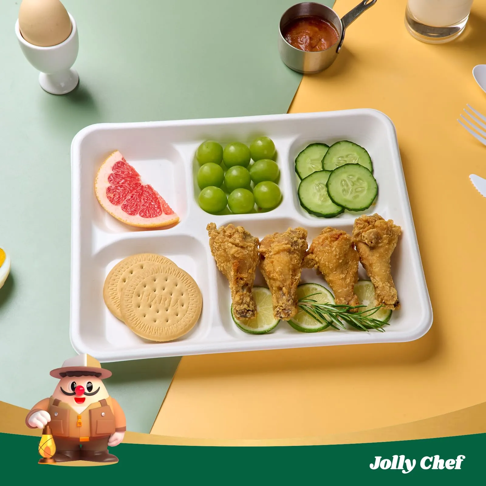 Compostable Square 5 Compartment Plates