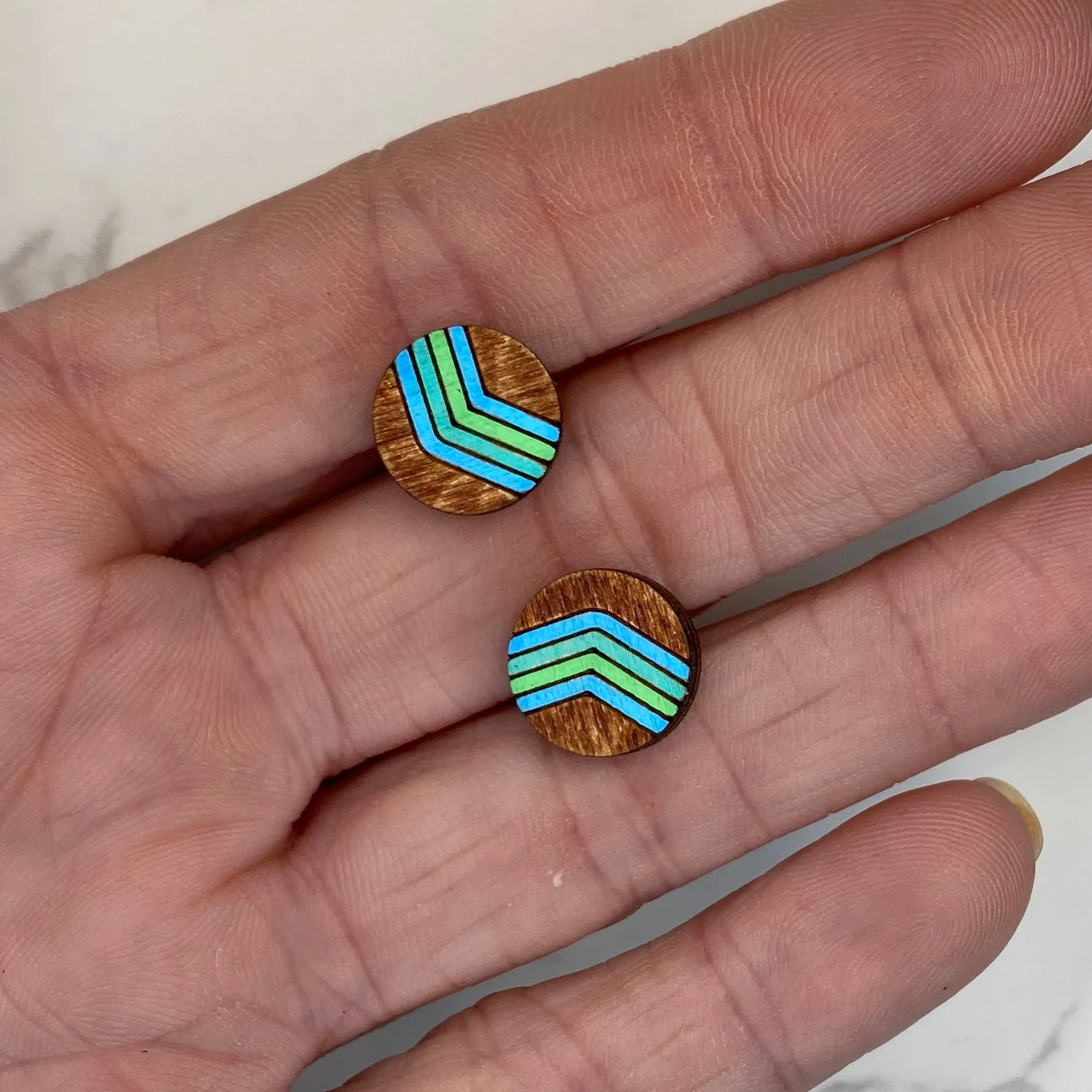 Hand Painted Wood Chevron Stud Earrings
