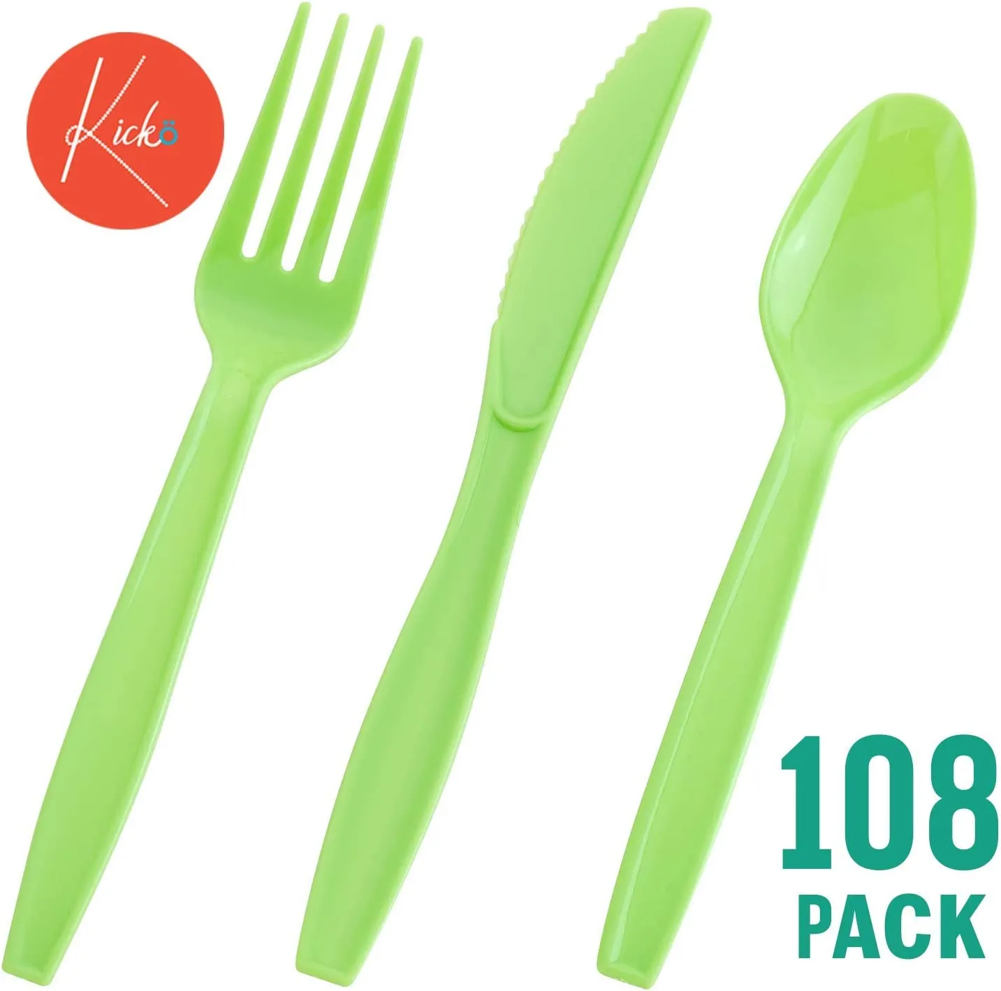Kicko Lime Green Premium Cutlery - 108 Pieces - Plasticware for Birthday Parties, Catering