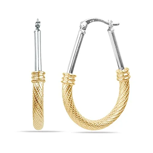 LeCalla Sterling Silver 14K Gold Plated Two Tone Oval Italian Earrings