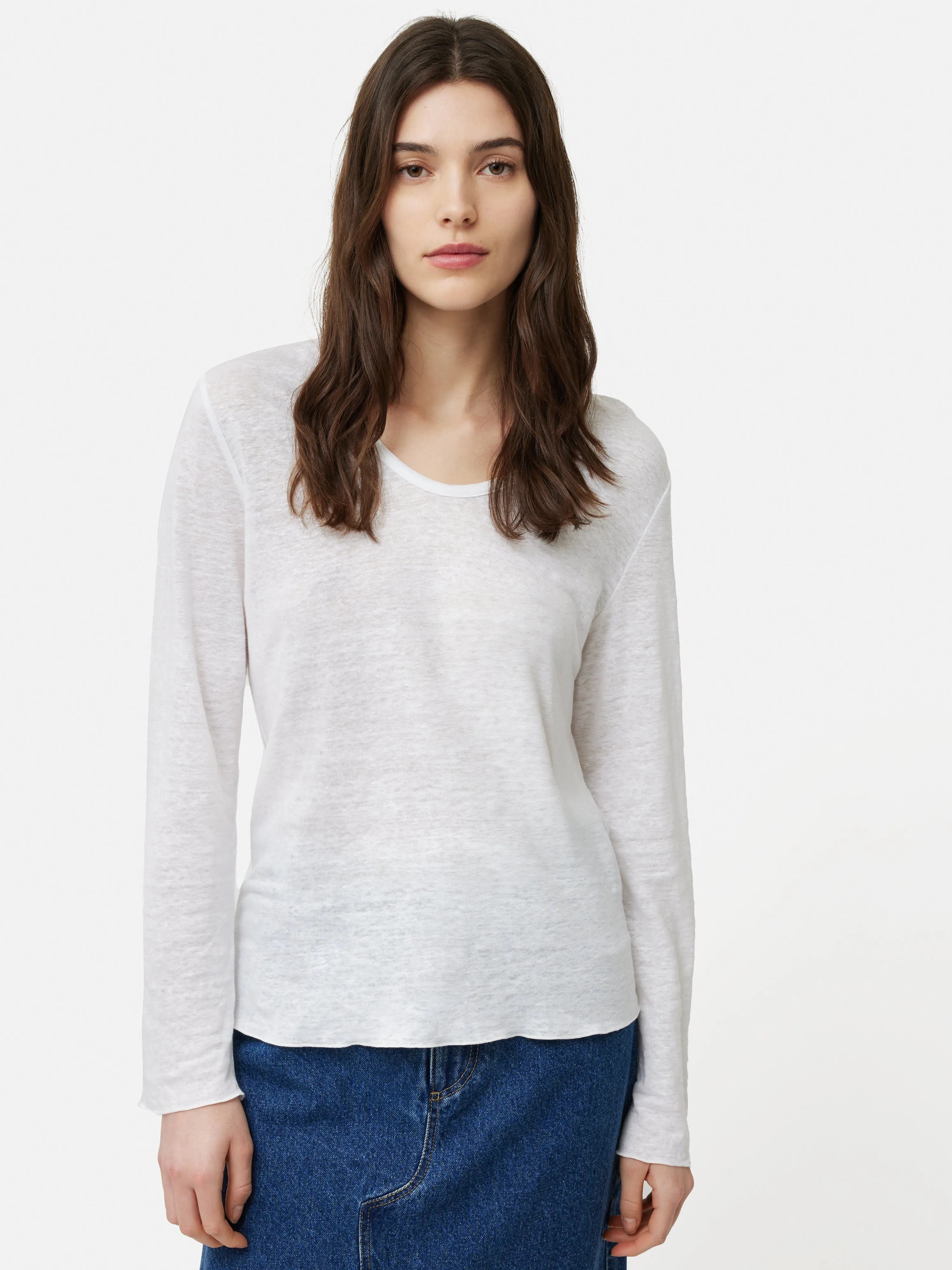 Linen Eden Long Sleeve Tee | White