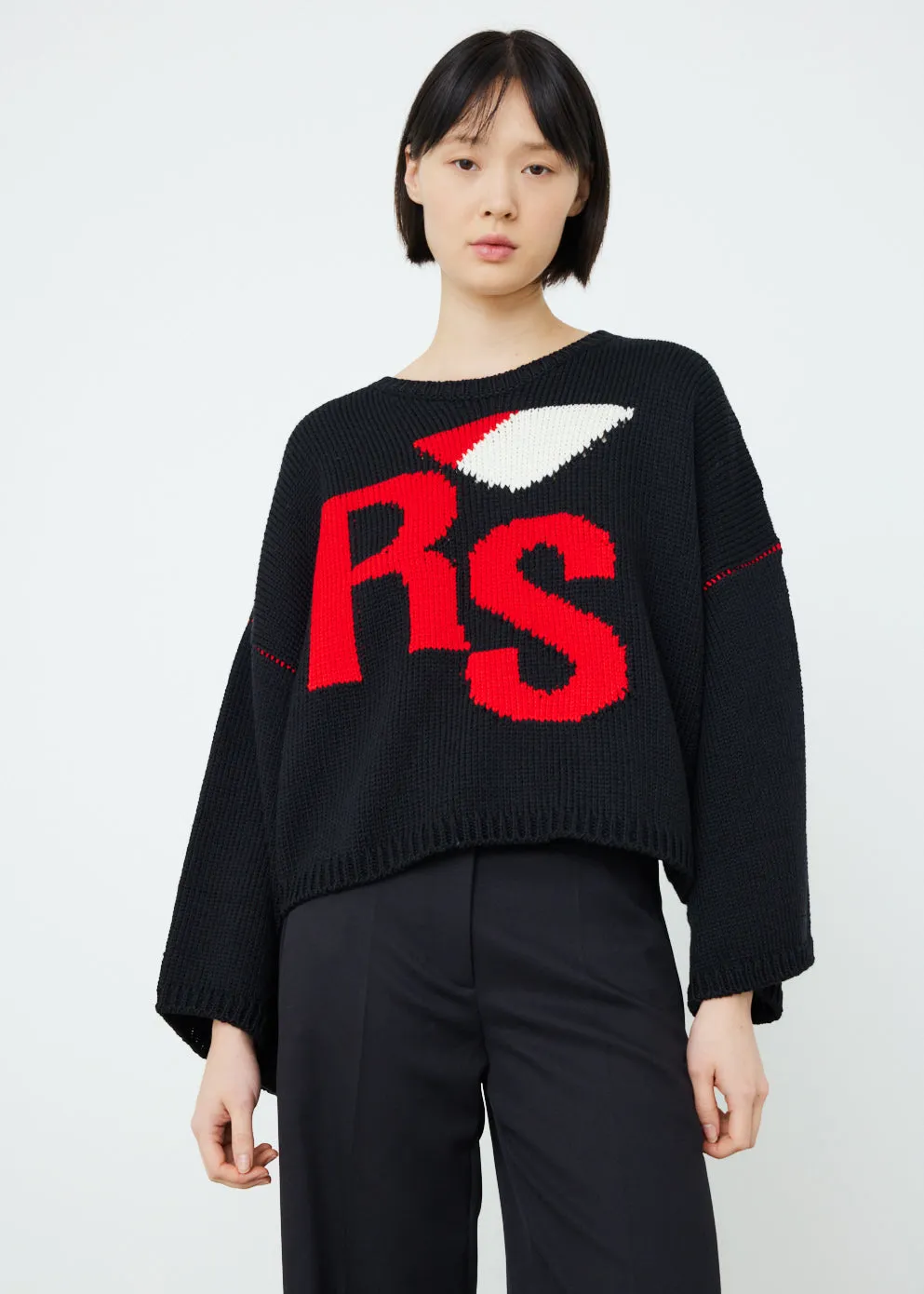 Loose Fit Cropped Wool Jacquard RS Sweater