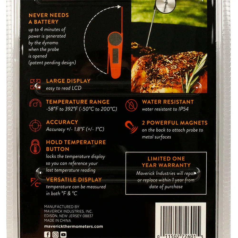 Maverick Dynamo Temp Instant Read Food Thermometer No Battery Magnetic DYNT-01