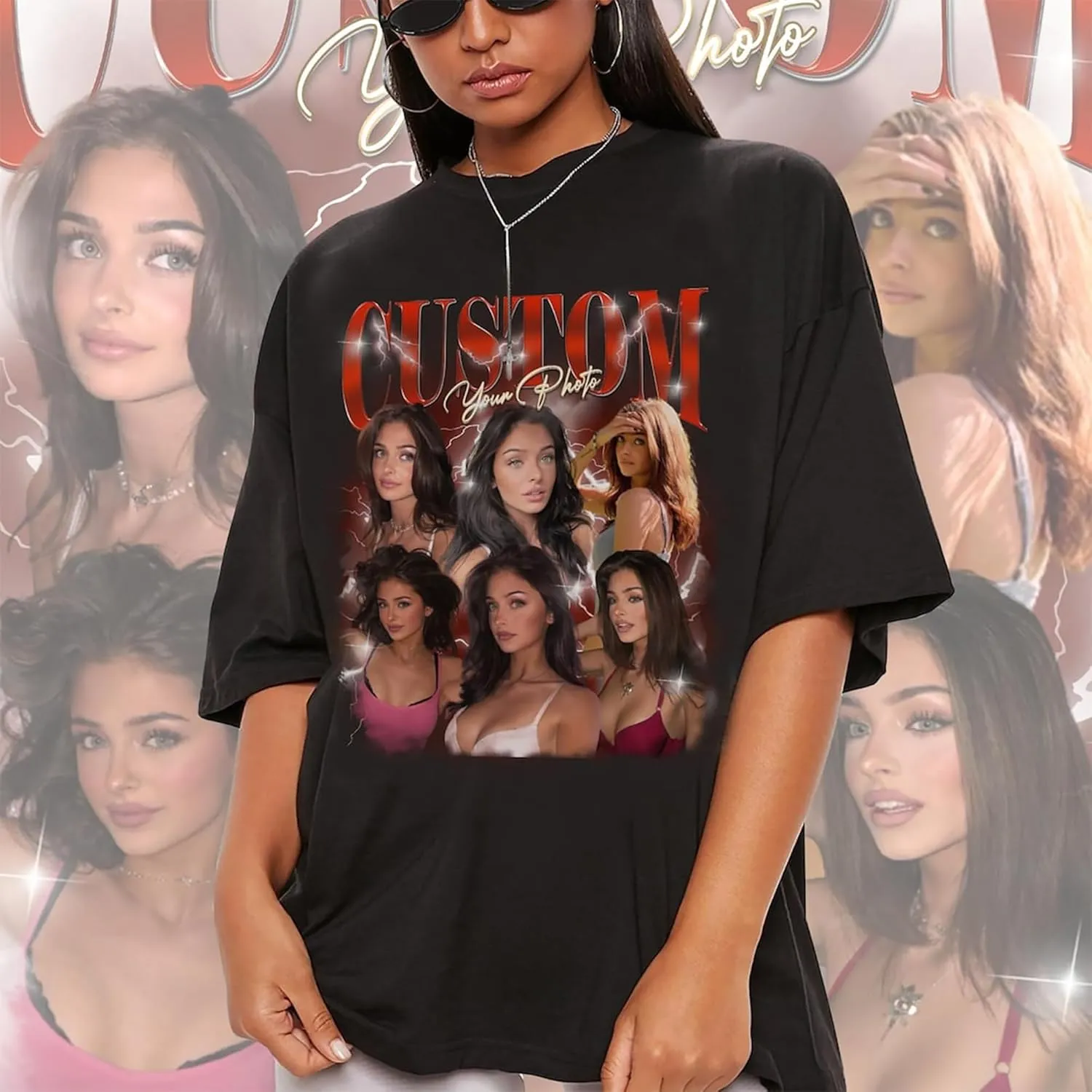 NAZENTI Custom Bootleg Rap Tee, Custom T-Shirts with Picture, Retro Custom Bootleg, Valentine's Gifts for Him Her