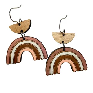 Neutral Rainbow Wood Hand Painted Earrings