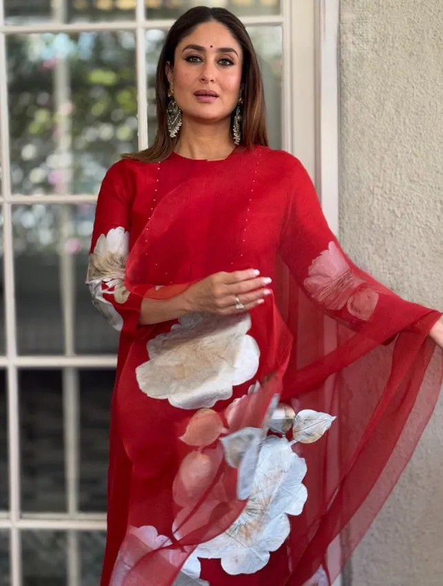 Red Silk Chanderi Hand-Painted Kurta Set