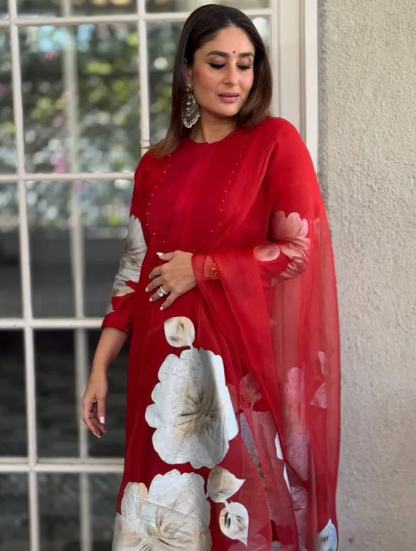 Red Silk Chanderi Hand-Painted Kurta Set