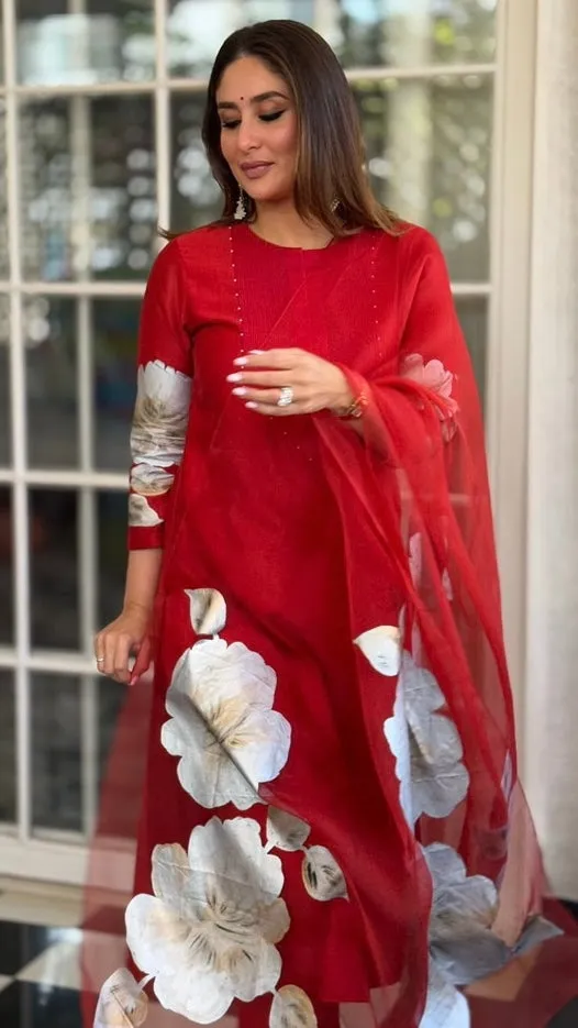 Red Silk Chanderi Hand-Painted Kurta Set