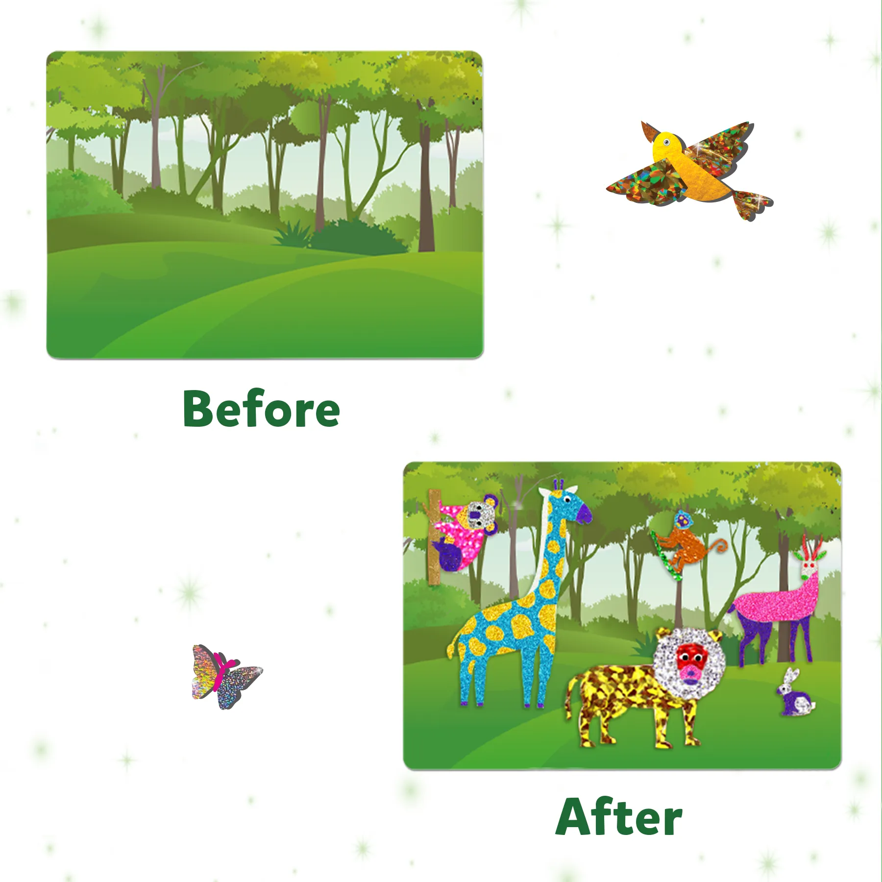 Skillmatics Art & Craft Activity - Foil Fun, No Mess Art, 10 Unique & Sparkly Animal Themed Pictures, Ages 4 to 9