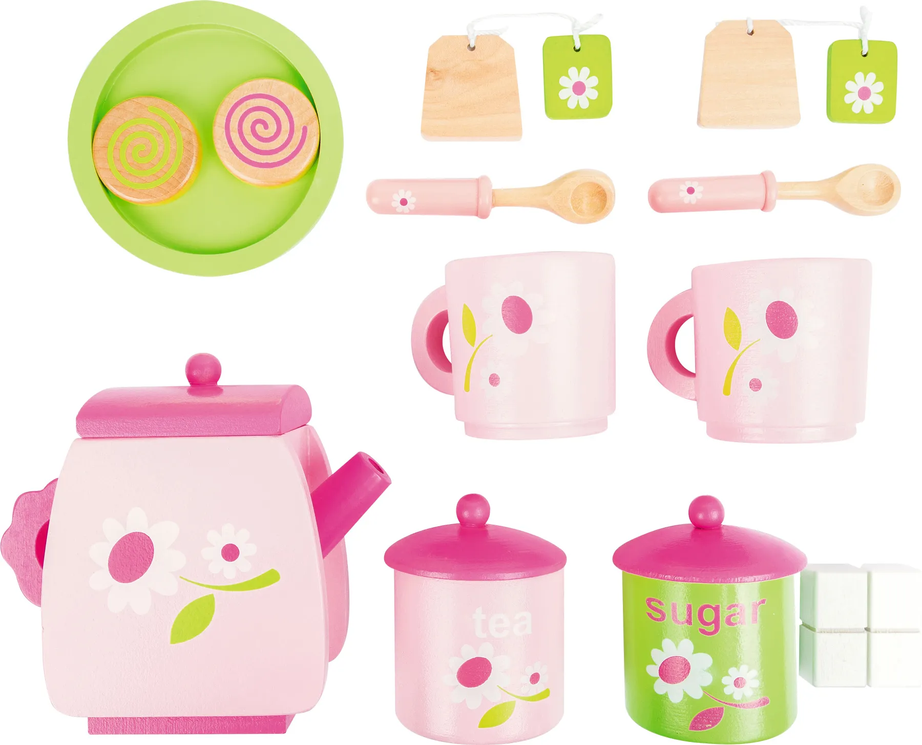 Small Foot Tea Set With Floral Pattern Wooden Toy