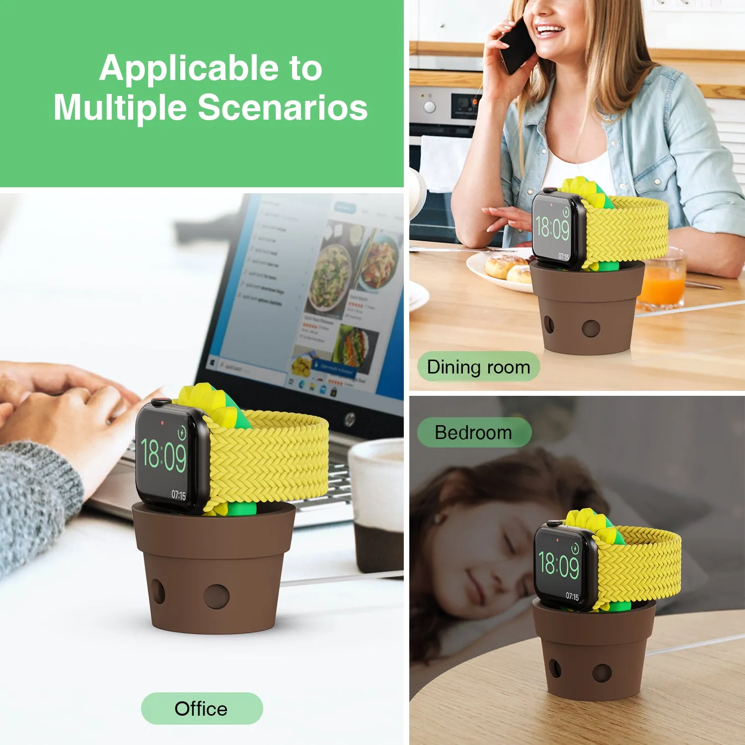 Sunflower Charger Stand for Apple Watch Series Ultra2/Ultra/9/8/SE2/7/6/SE/5/4/3/2/1, Galaxy Watch6/5 - Silicone Desk Stand