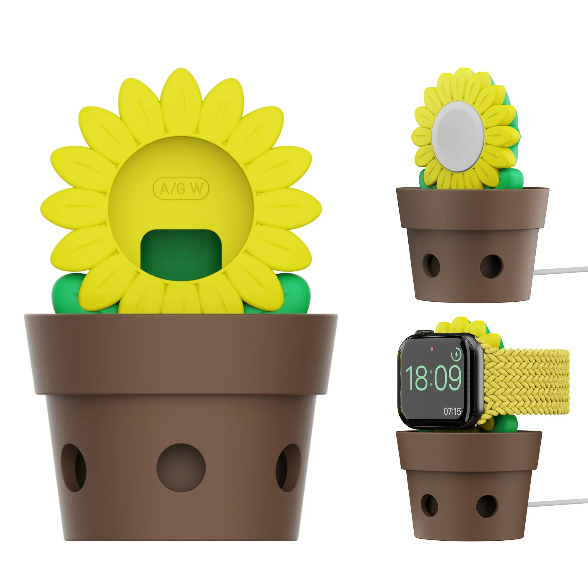 Sunflower Charger Stand for Apple Watch Series Ultra2/Ultra/9/8/SE2/7/6/SE/5/4/3/2/1, Galaxy Watch6/5 - Silicone Desk Stand
