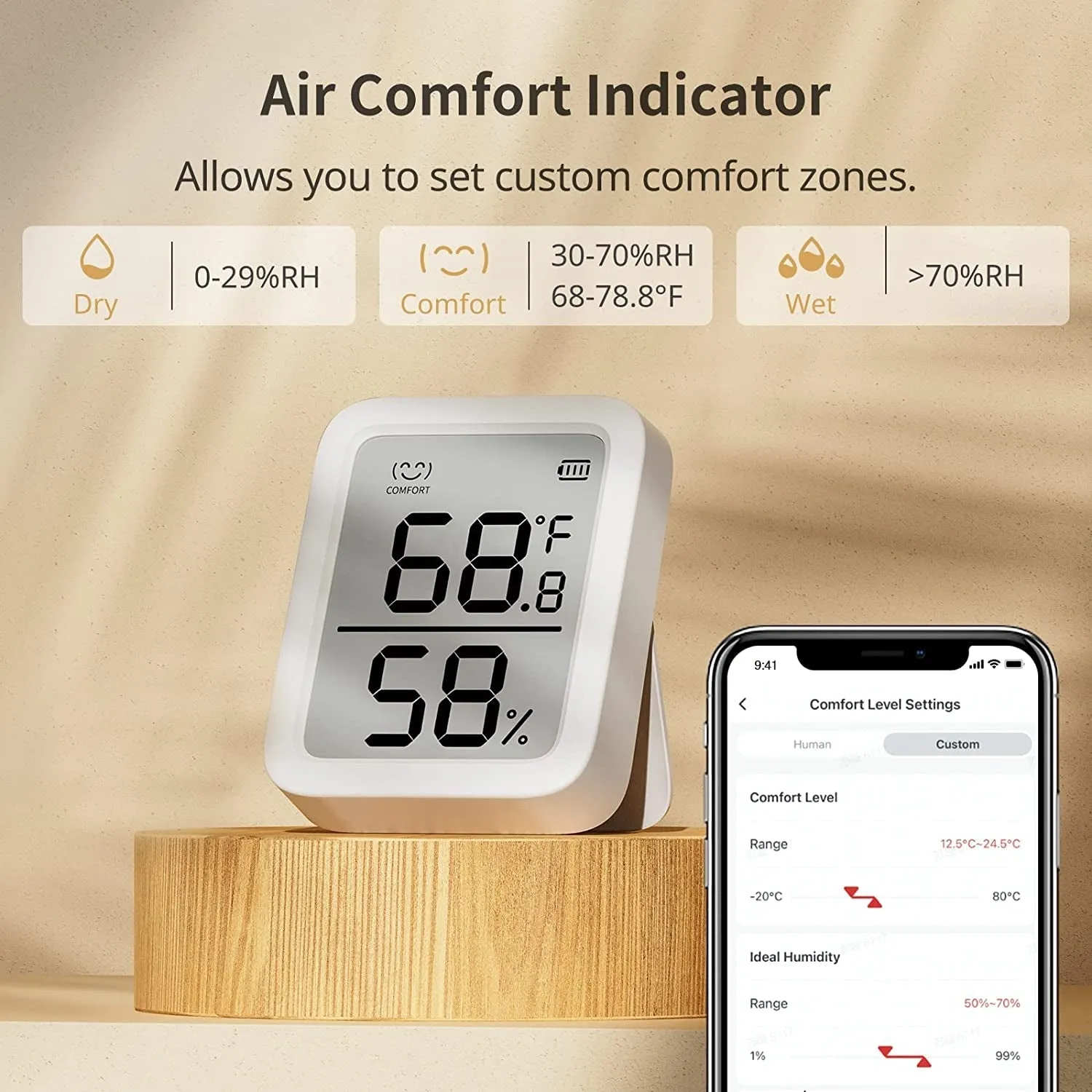 Switchbot Thermometer Hygrometer, Bluetooth Indoor Humidity Meter for Home, Temperature Sensor with App Control, Large LCD Display, Notification Alerts, 2-Year Data Storage Export