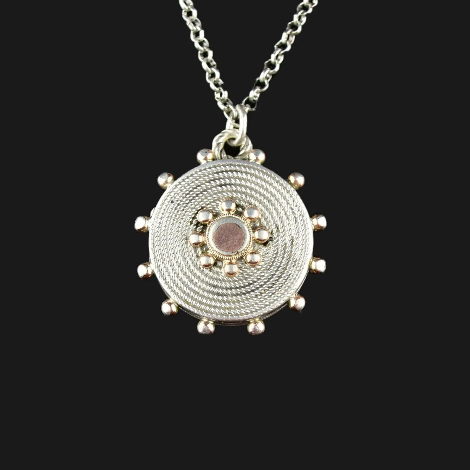 Victorian Engraved Silver Rose Gold Locket Necklace