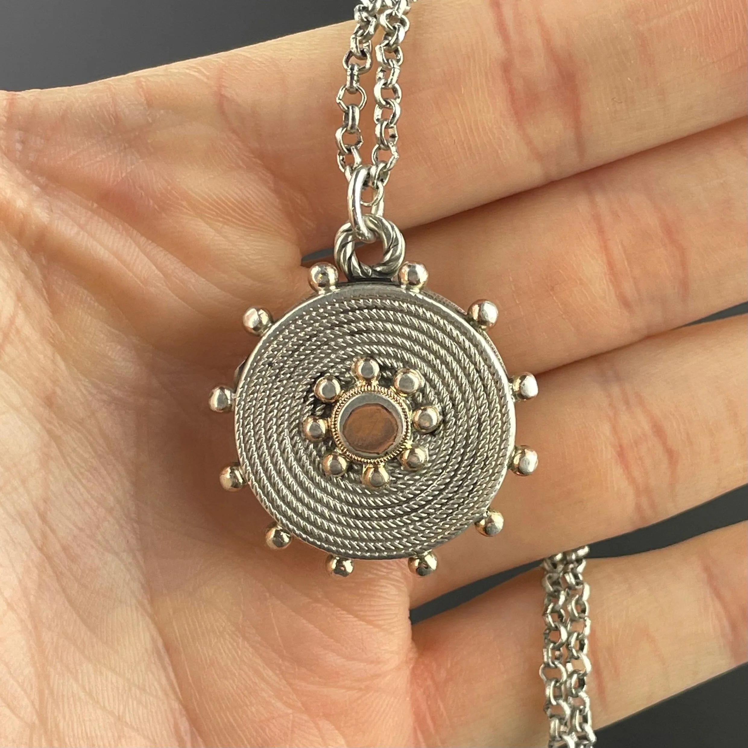 Victorian Engraved Silver Rose Gold Locket Necklace