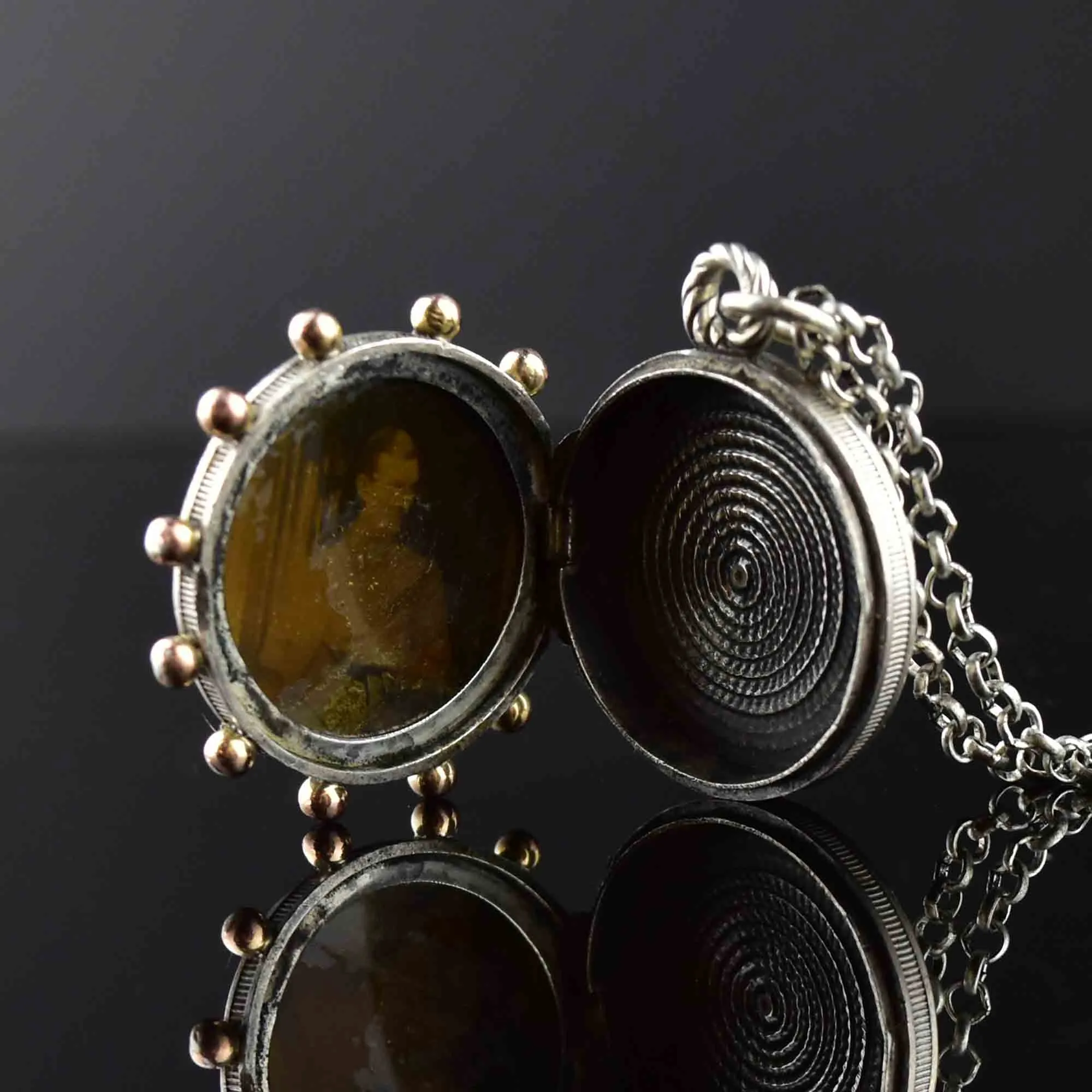 Victorian Engraved Silver Rose Gold Locket Necklace