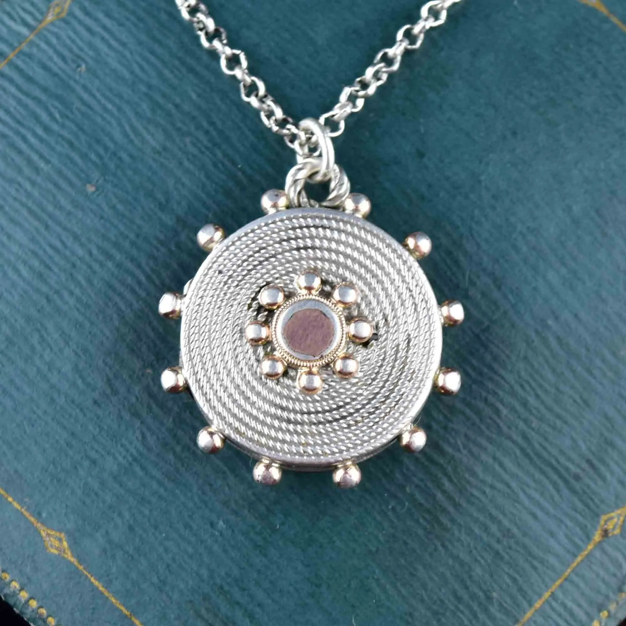 Victorian Engraved Silver Rose Gold Locket Necklace