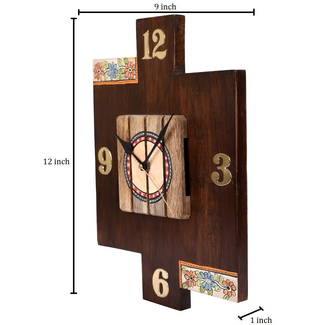 Wall Clock Handcrafted Wooden Tribal Art w/o Glass (9×1×12)