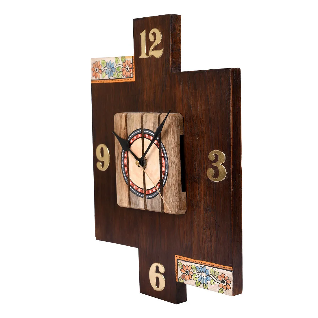 Wall Clock Handcrafted Wooden Tribal Art w/o Glass (9×1×12)