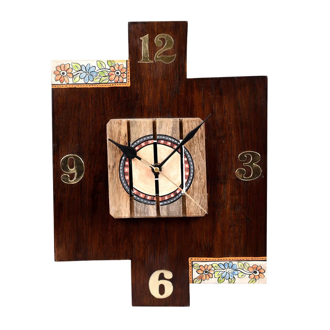 Wall Clock Handcrafted Wooden Tribal Art w/o Glass (9×1×12)